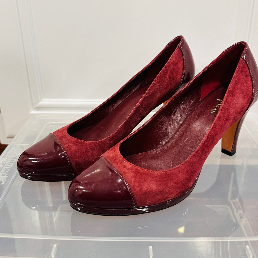 Cole Haan Burgundy “Margot II” Suede and Patent Leather Heels Size 8B